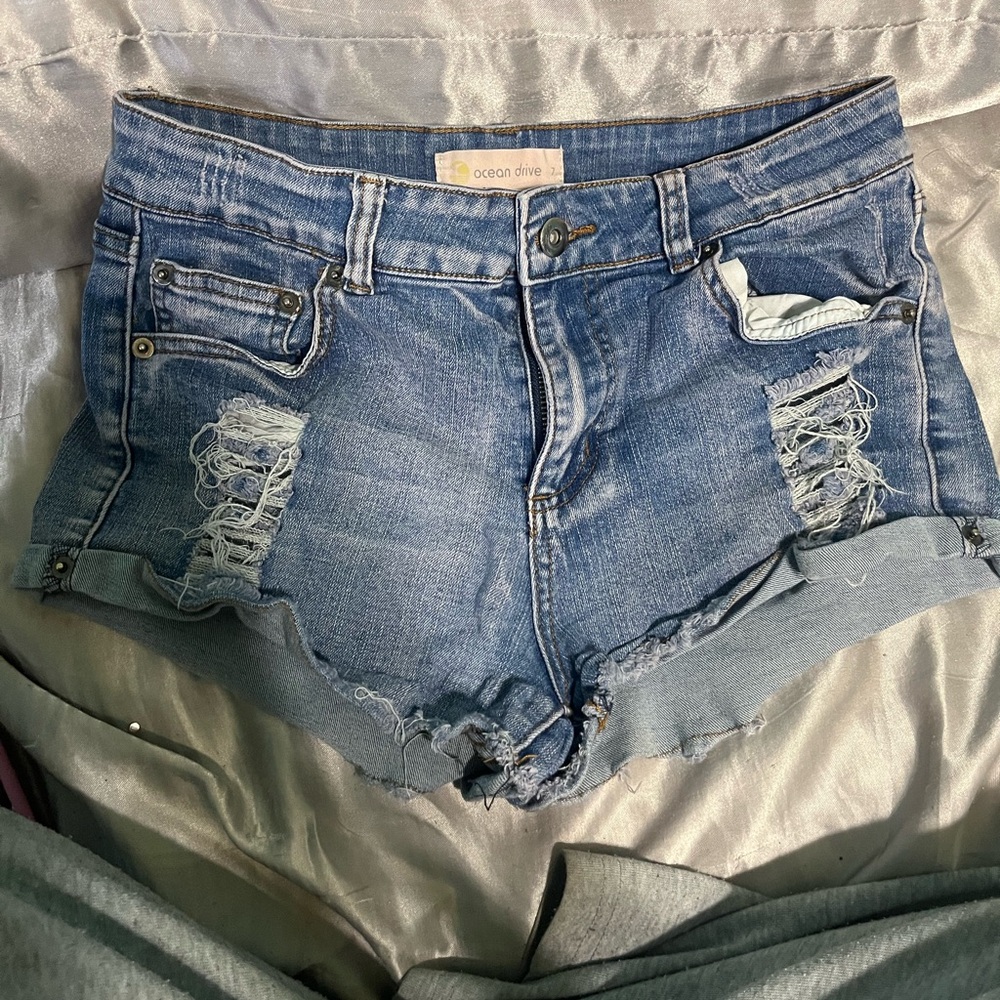 Ocean Drive Distressed Blue Jean Shorts
